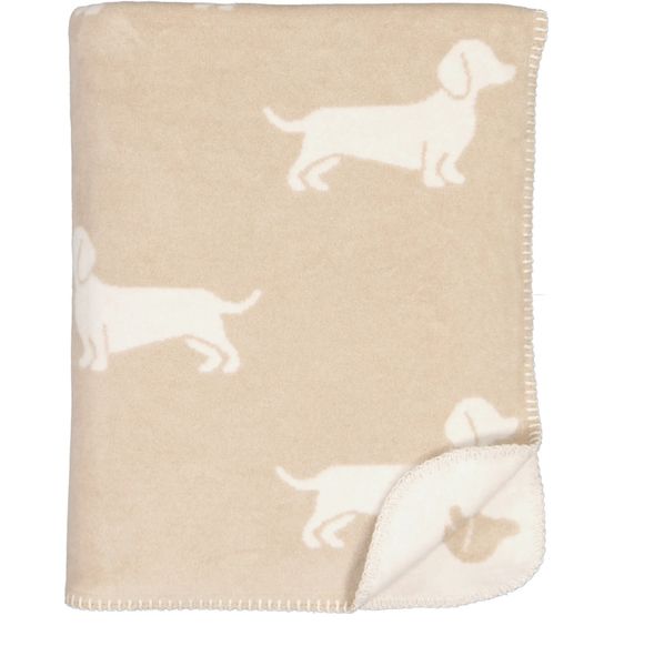 Pledd med hundemotiv, We love dogs pledd fra Caw&oslash;, beige