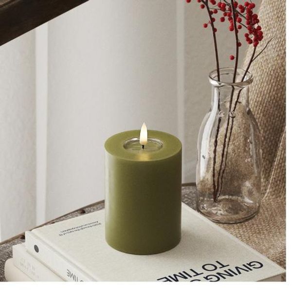 Deluxe led kubbelys olivengr&oslash;nn 7,5 x 10 cm